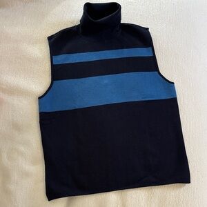 Ralph Lauren Navy and Black Striped Turtleneck Sweater mostly Silk